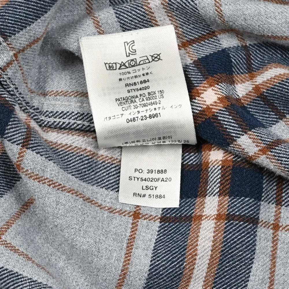 Patagonia Men's M Fjord Flannel L/S Lightweight‎ Shirt Plaid Style 54020 Hiking